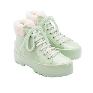 NWOT MELISSA Authentic Sneaker in Mint Green w/ Vegan Fur Woman’s Size 8